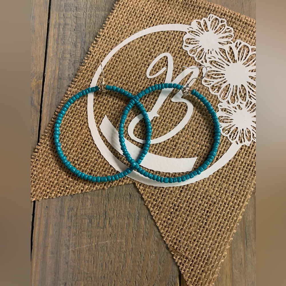 Solid Beaded Hoops: Blue